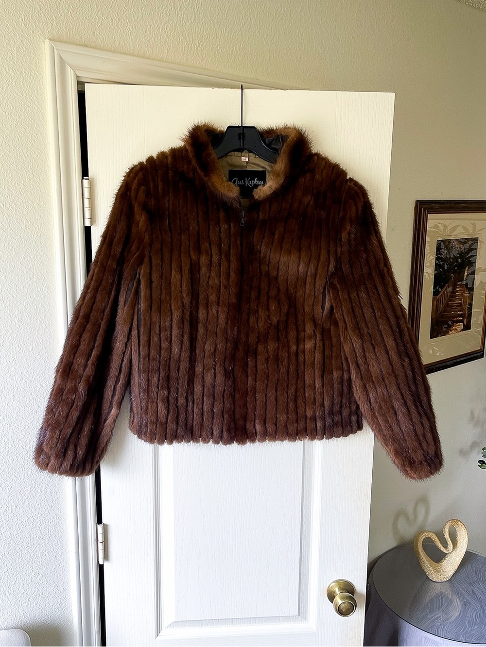 Gus Kaplan Vintage Short Fur Zip Jacket Mahogany Brown 14 EUC